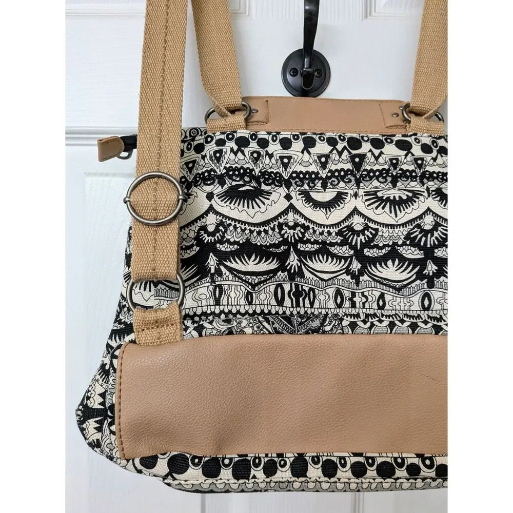 Sakroots Black & Tan Convertible Messenger Crossbody Hippie Peace Bohemian Bag